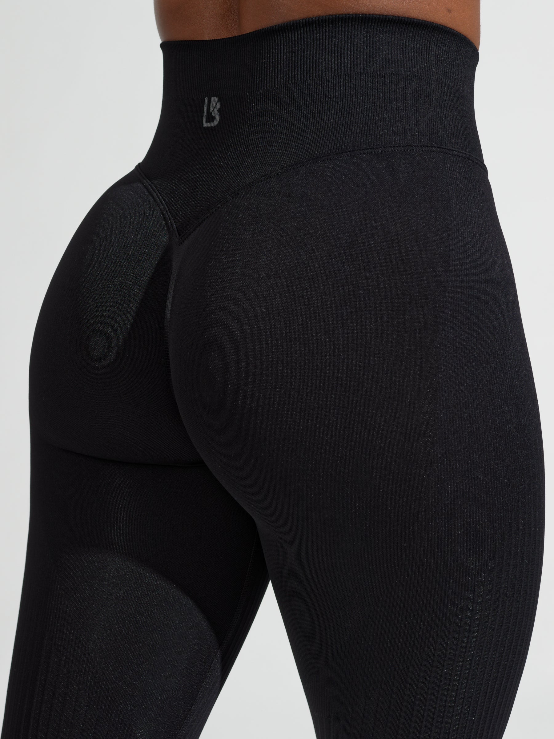 Ribbed Seamless Gym Leggings With Scrunch Ruched Detail Black –