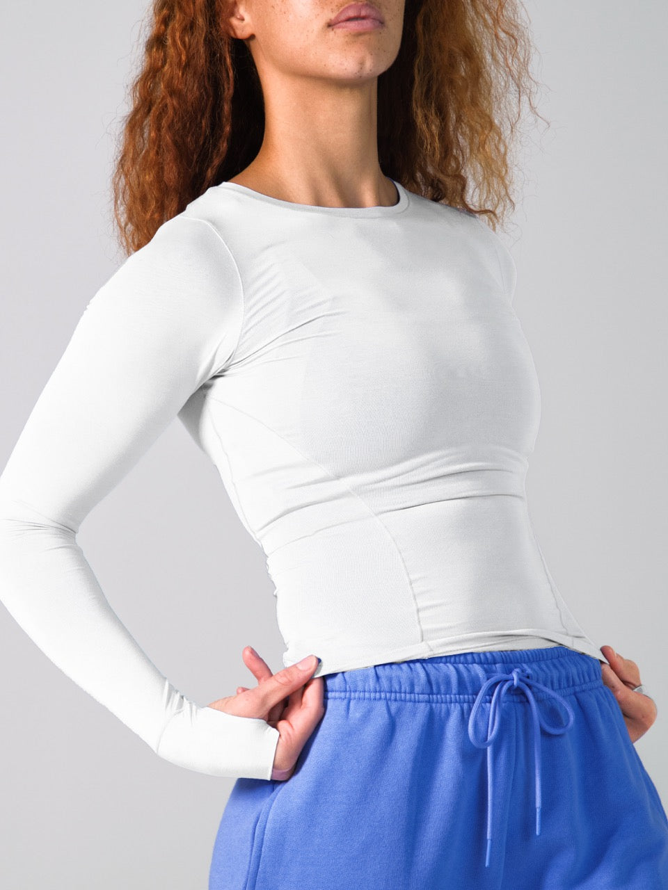 Halo Long Sleeve Hip Tee - White