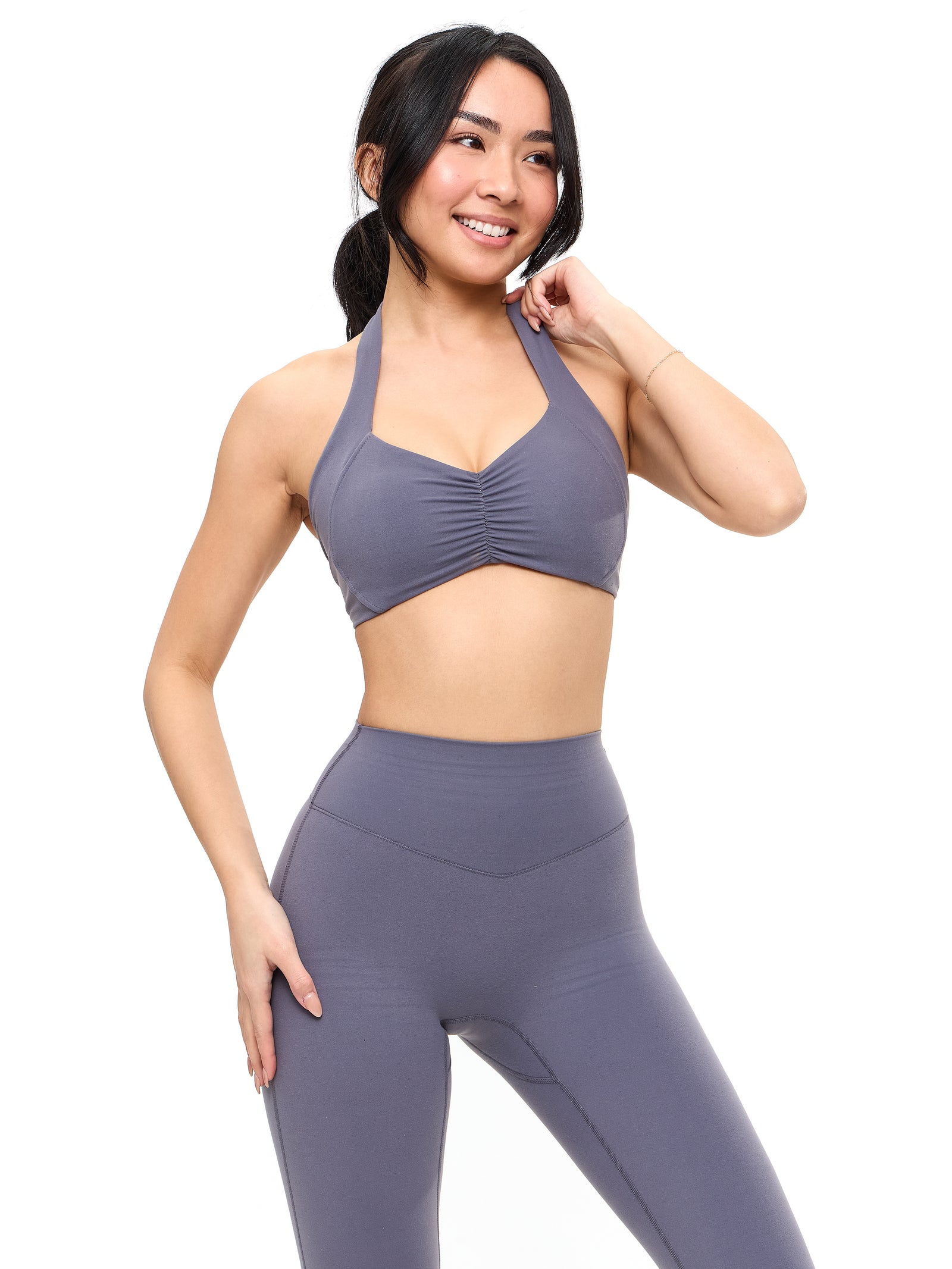 Poshknit Scrunch Halter Sports Bra - Anchor