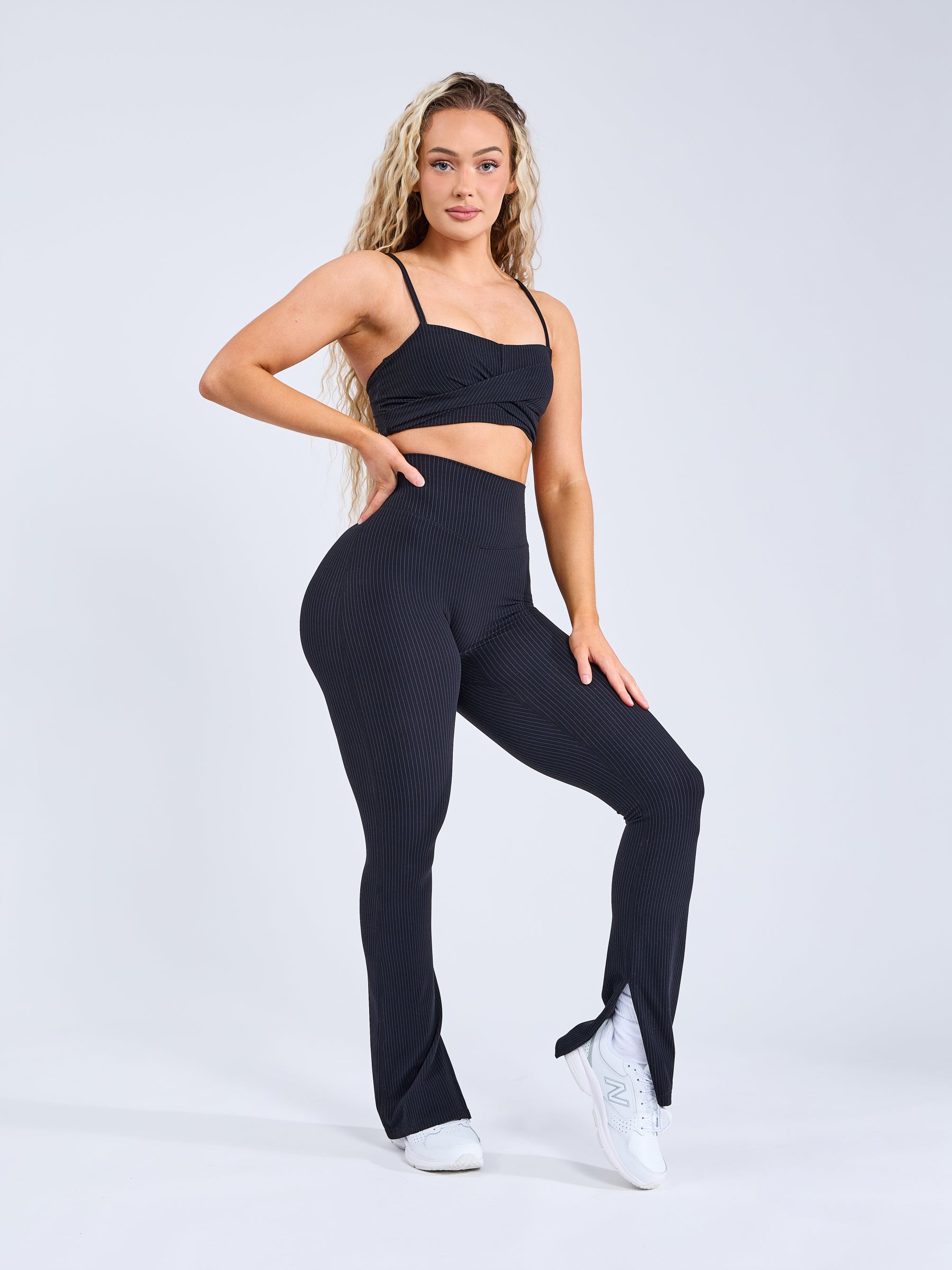 Ivy Wrap Sports Bra - Black Pinstripe