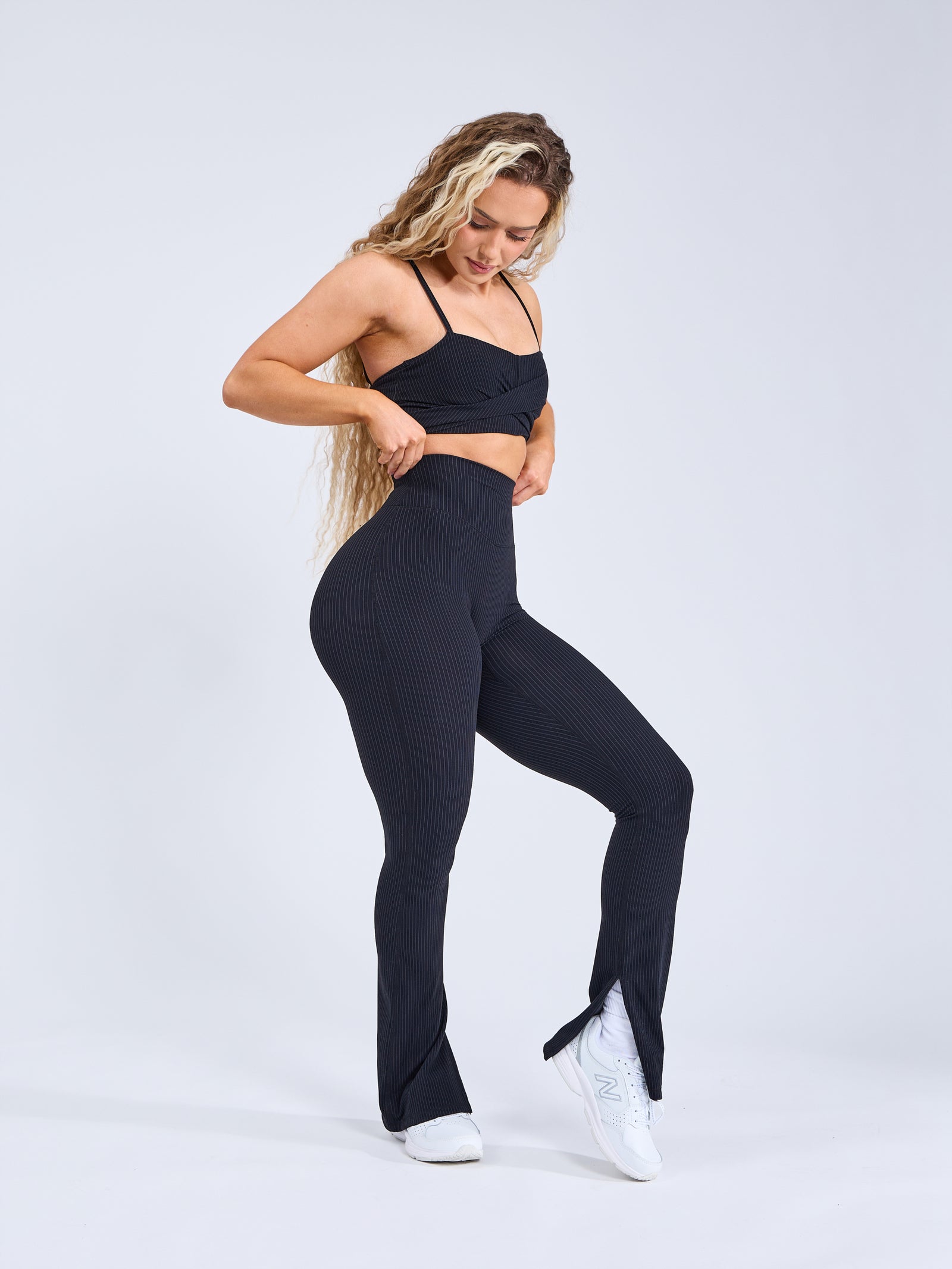 Ivy Wrap Sports Bra - Black Pinstripe