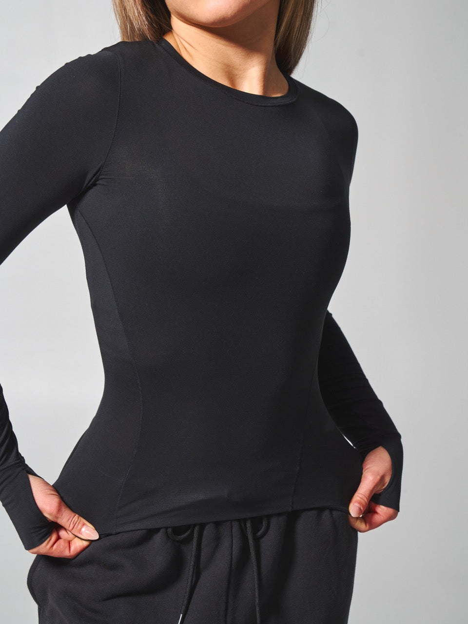 Halo Long Sleeve Hip Tee - Onyx Black
