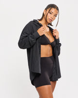 Thumbnail 4 of Boyfriend Button Up Shirt - Black Pinstripe, 4 of 8