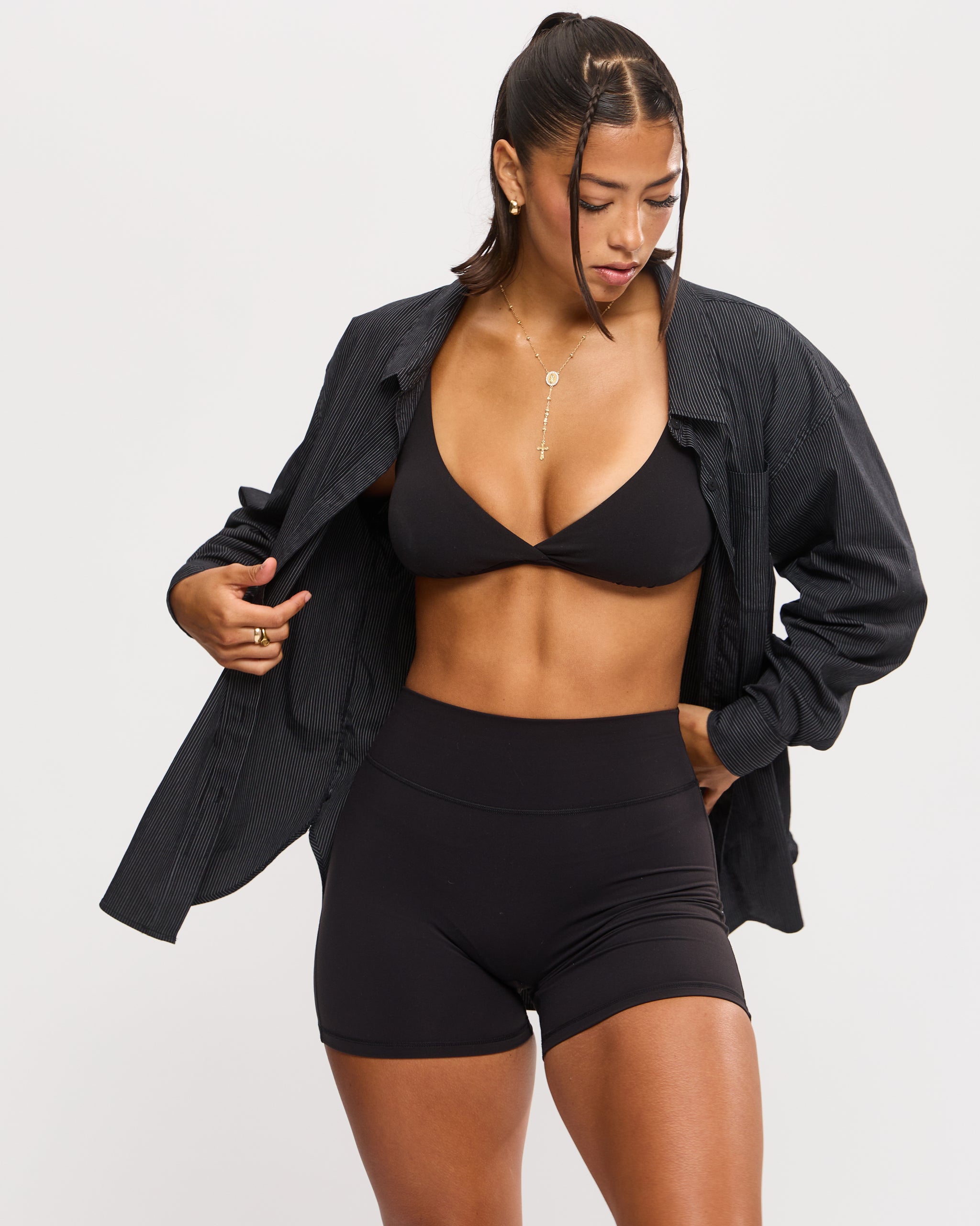 Boyfriend Button Up Shirt - Black Pinstripe