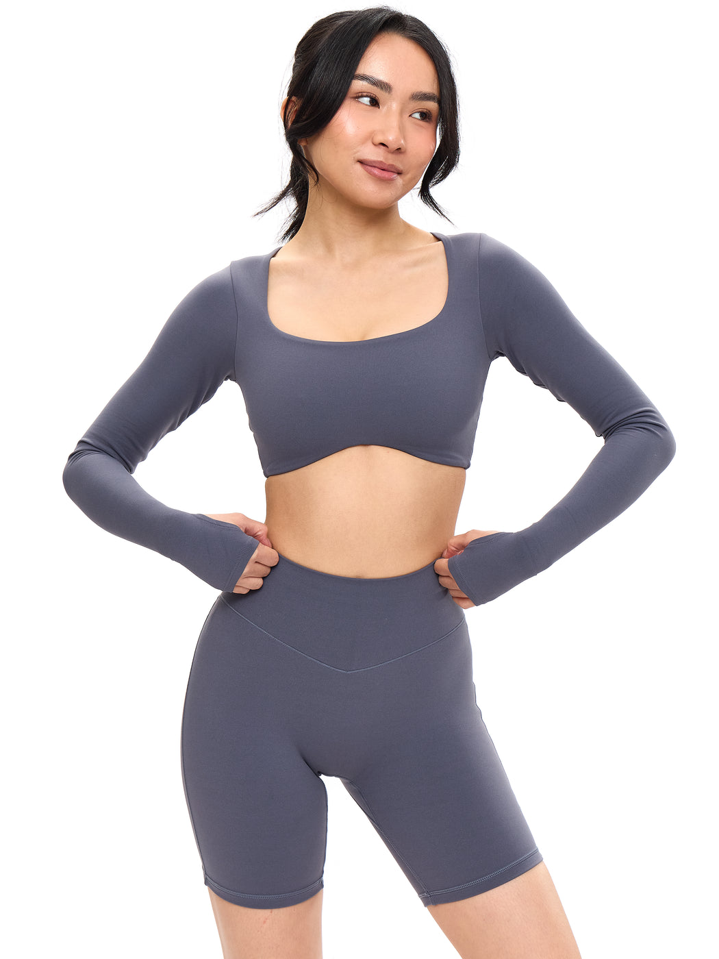 Long Sleeve Curve Crop - Blue Steel