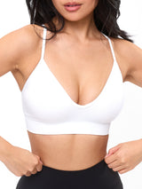 Thumbnail 1 of Plunge Seamless Sports Bra - White, 1 of 6