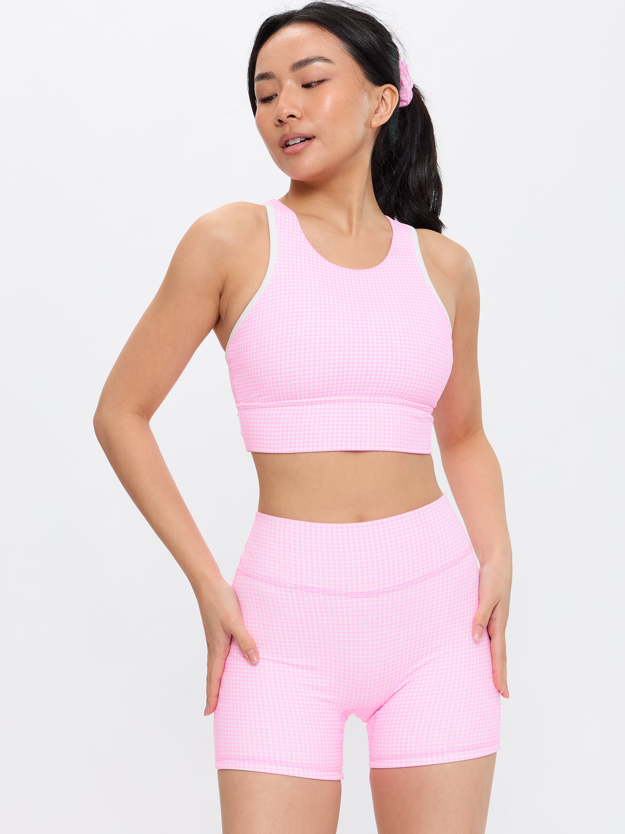 Geo Sports Bra - Pink Gingham