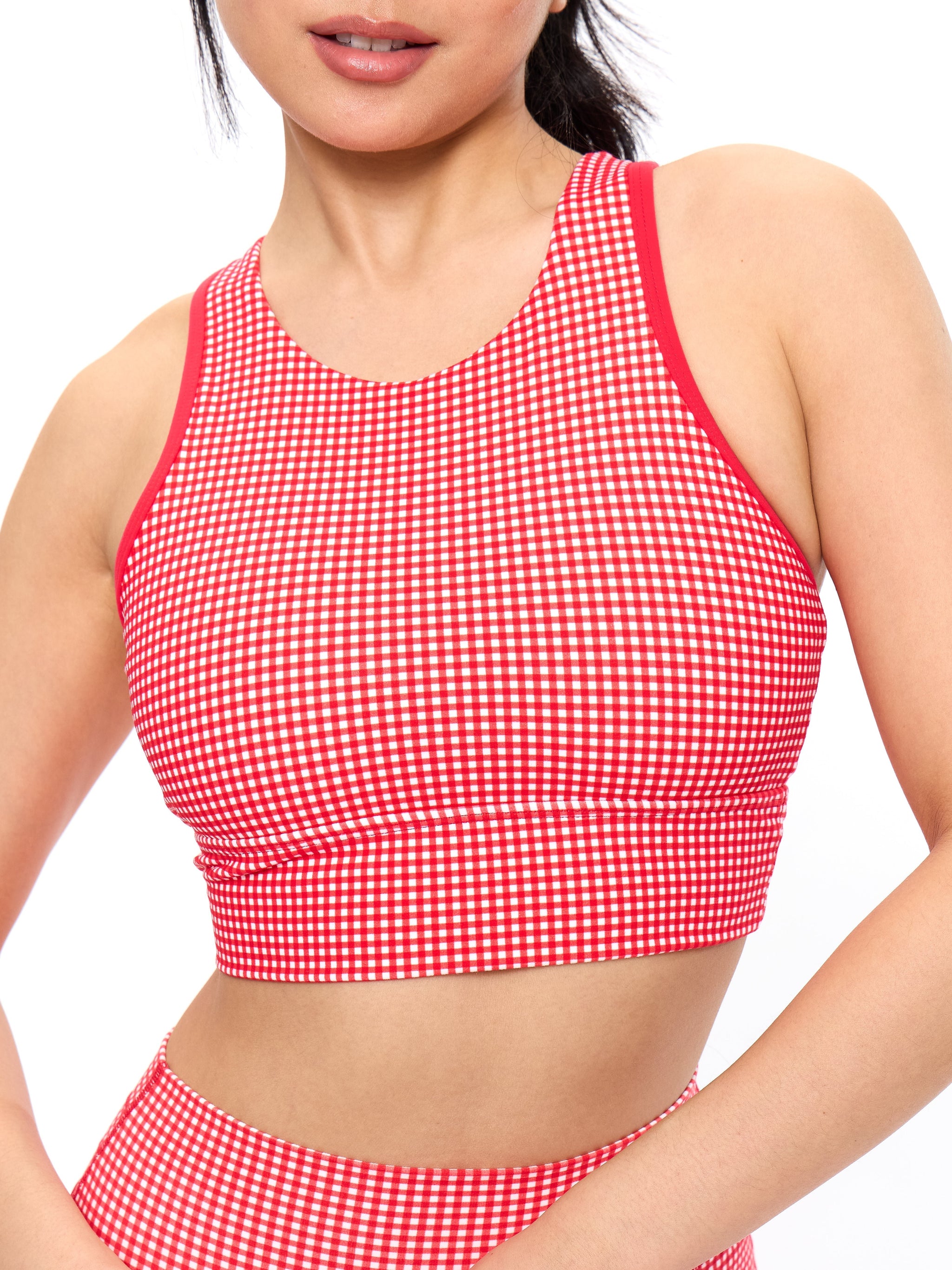 Geo Sports Bra - Red Gingham