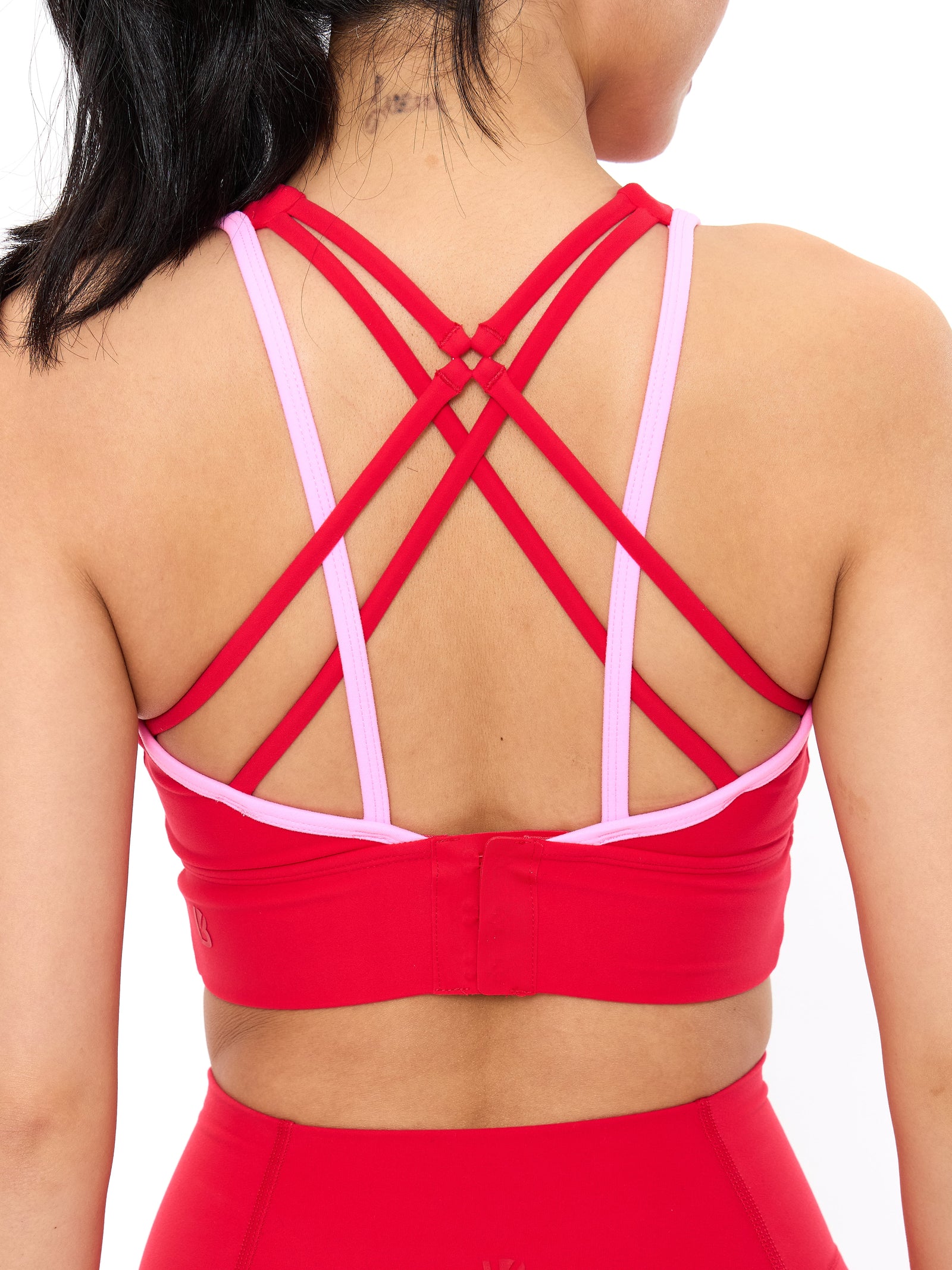 Geo Sports Bra - Salsa Red and Pink