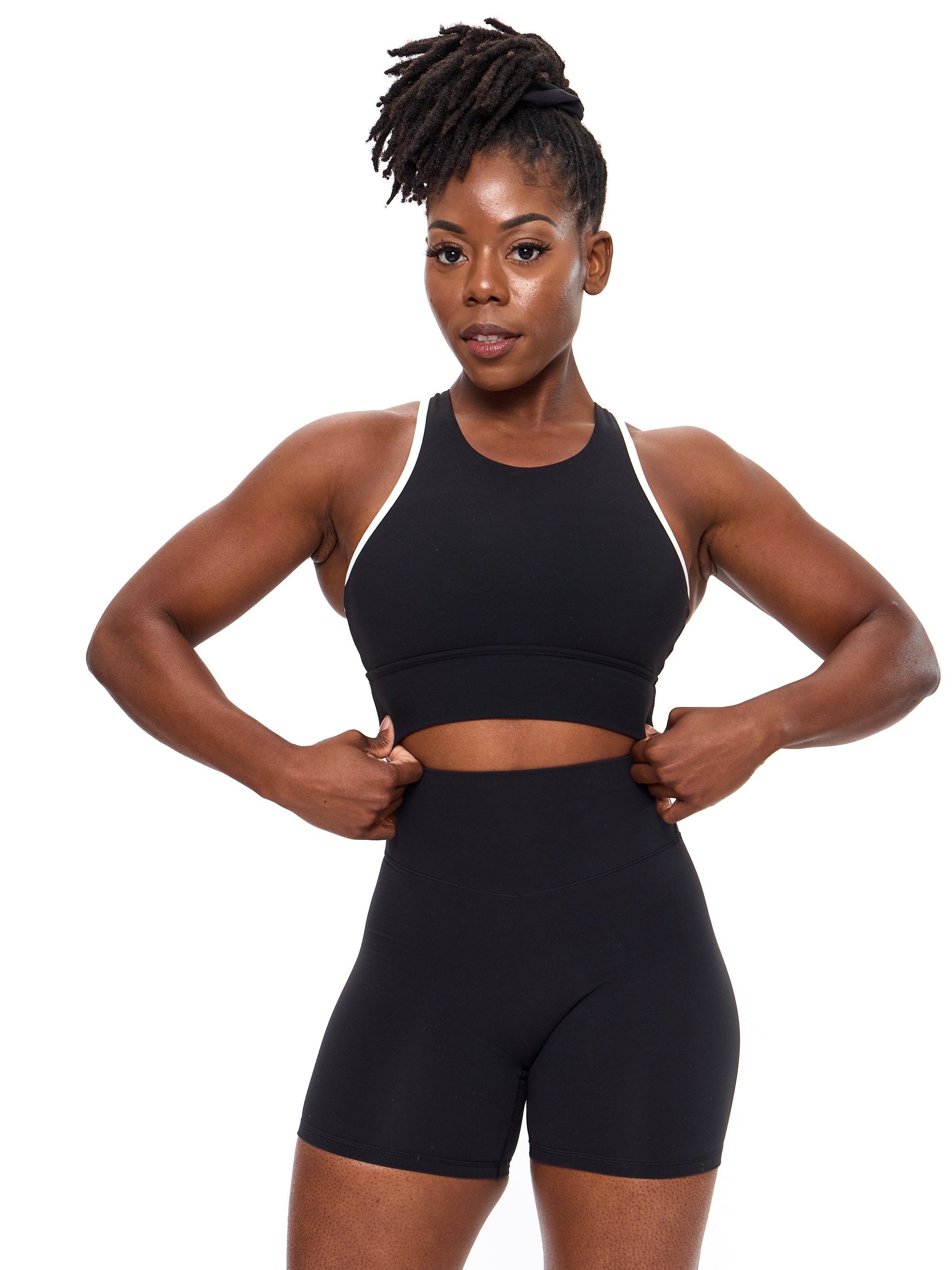 Geo Sports Bra - Onyx Black and White