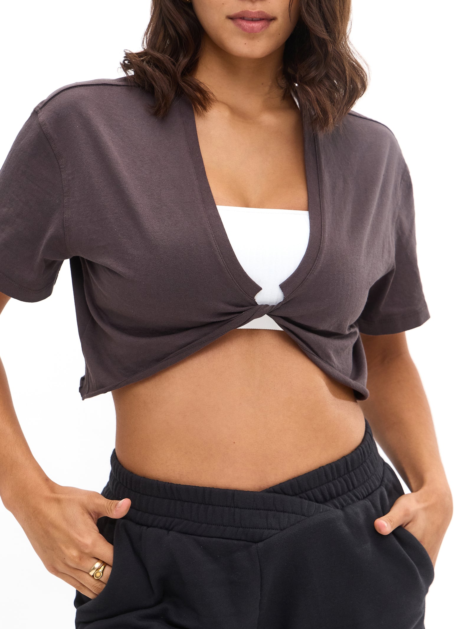 Slouchy Twist Crop - Espresso