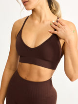 Thumbnail 1 of Plunge Seamless Sports Bra - Truffle, 1 of 5
