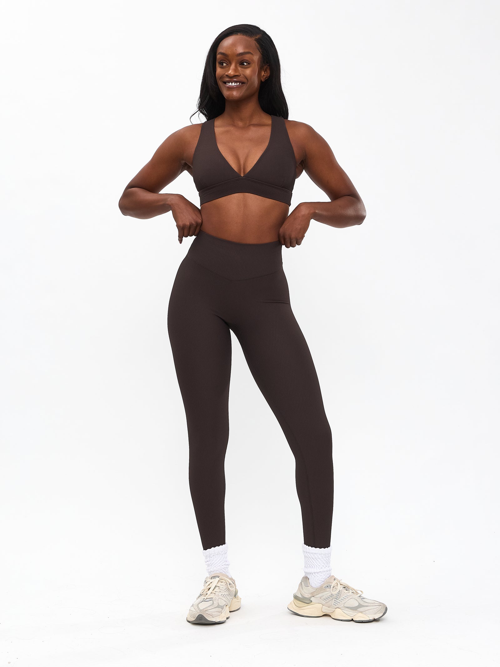 Material Girl Ribbed Legging - Cold Brew
