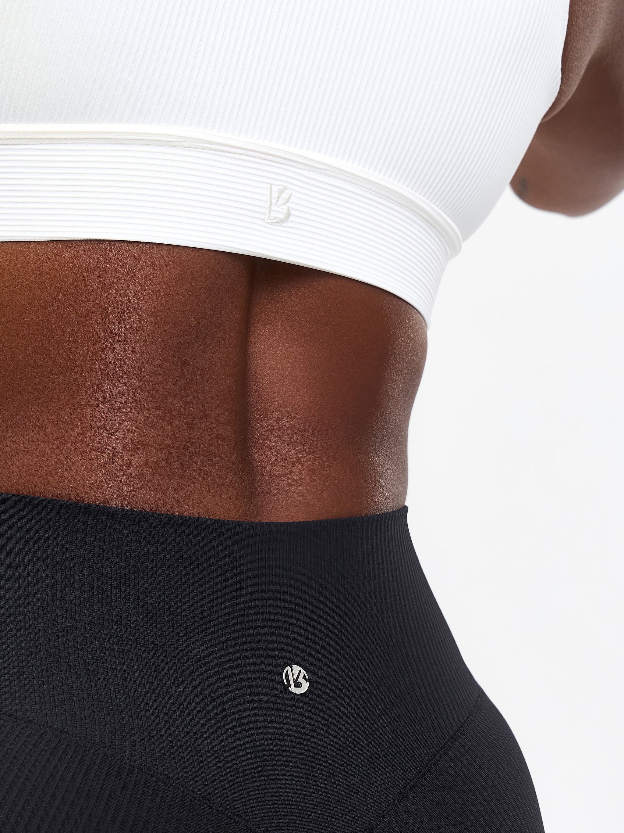 Ribbed Deep V Sports Bra - White