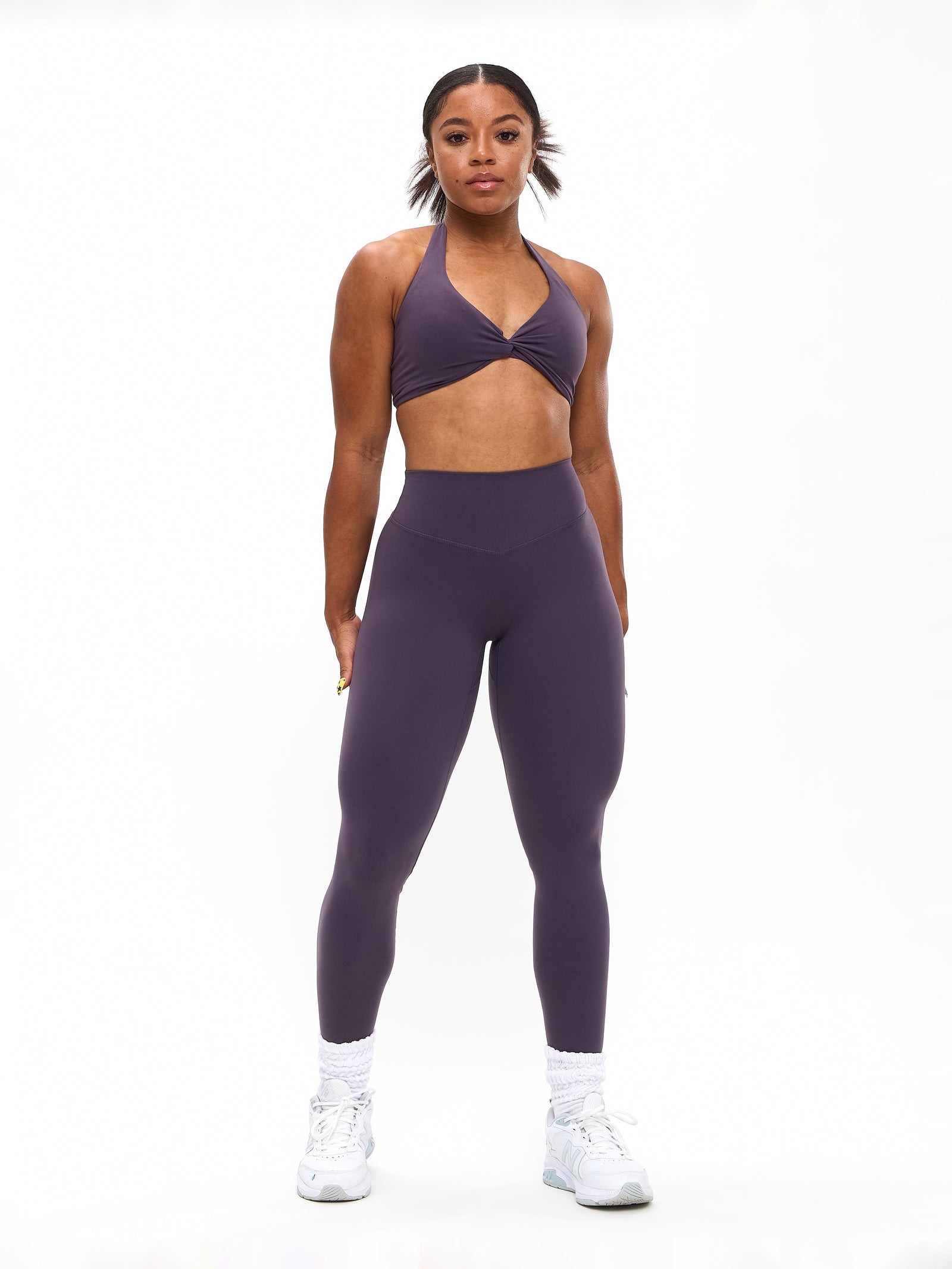Poshknit Twist Halter Sports Bra - Purple Shadow
