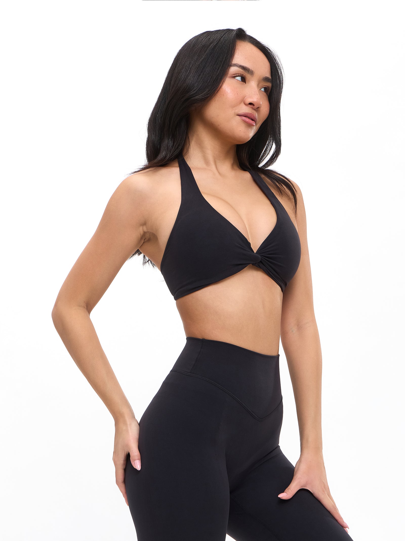 Poshknit Twist Halter Sports Bra - Onyx Black