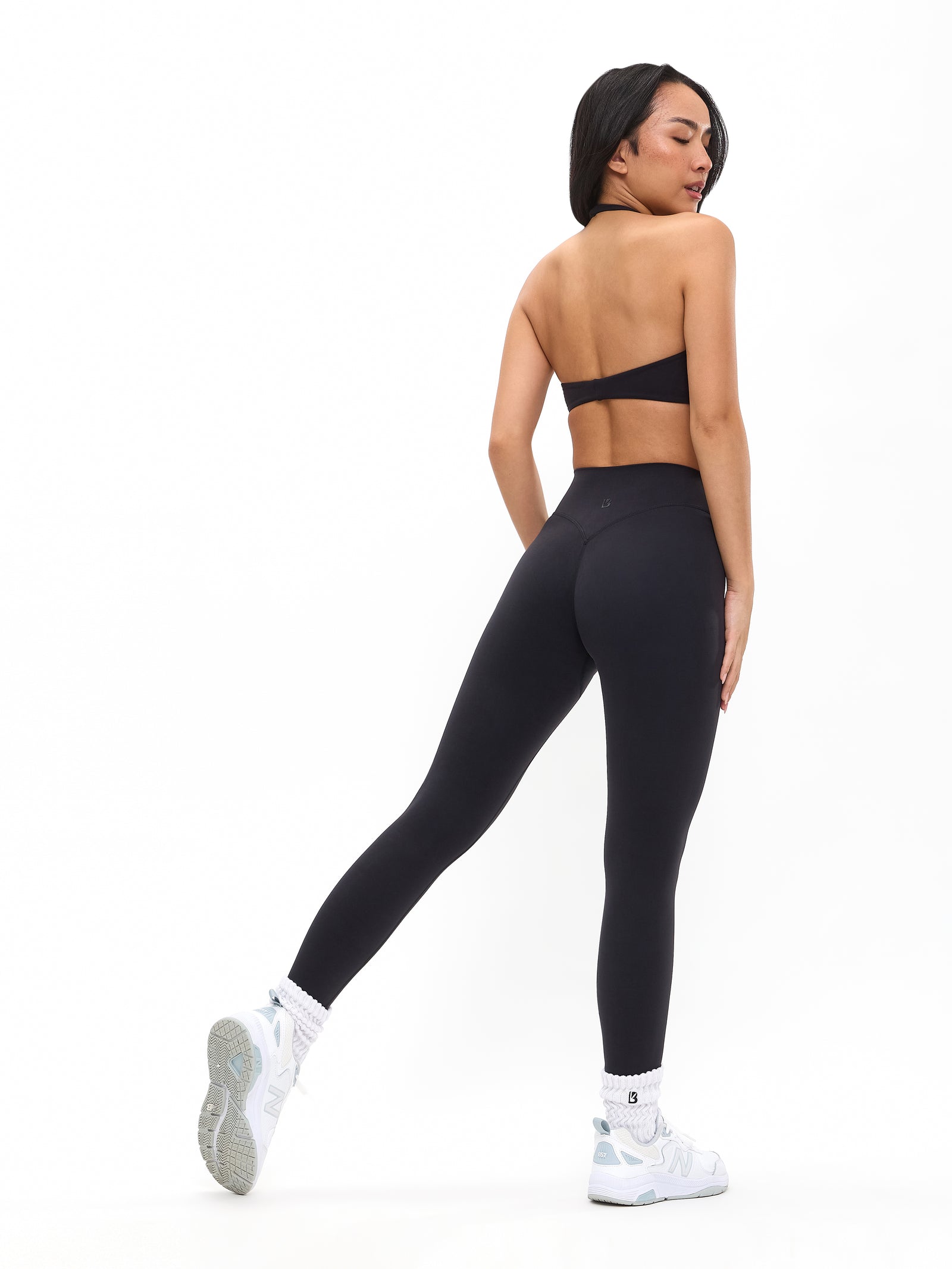 Poshknit Twist Halter Sports Bra - Onyx Black