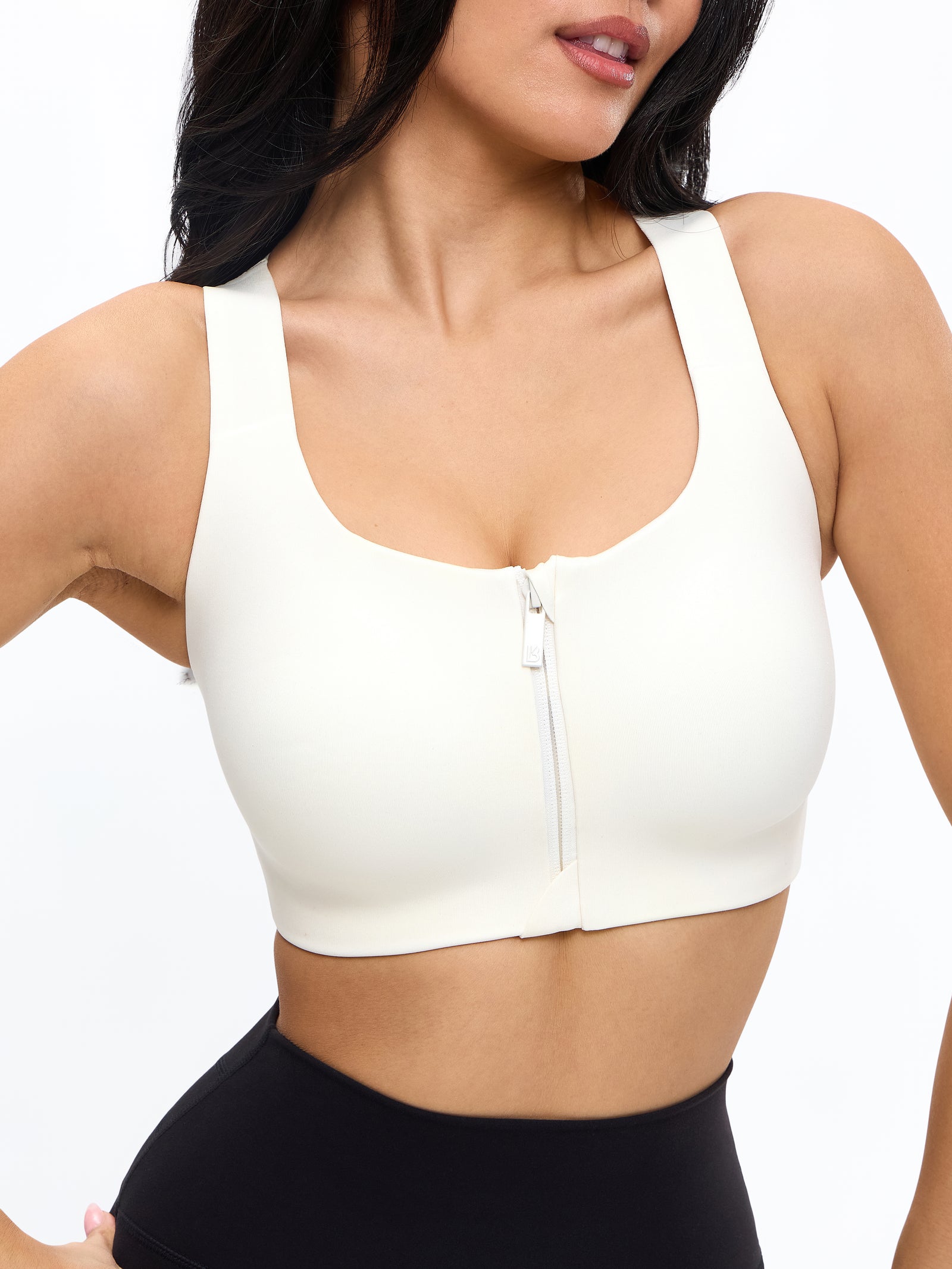 High Impact Zip Sports Bra Ivory