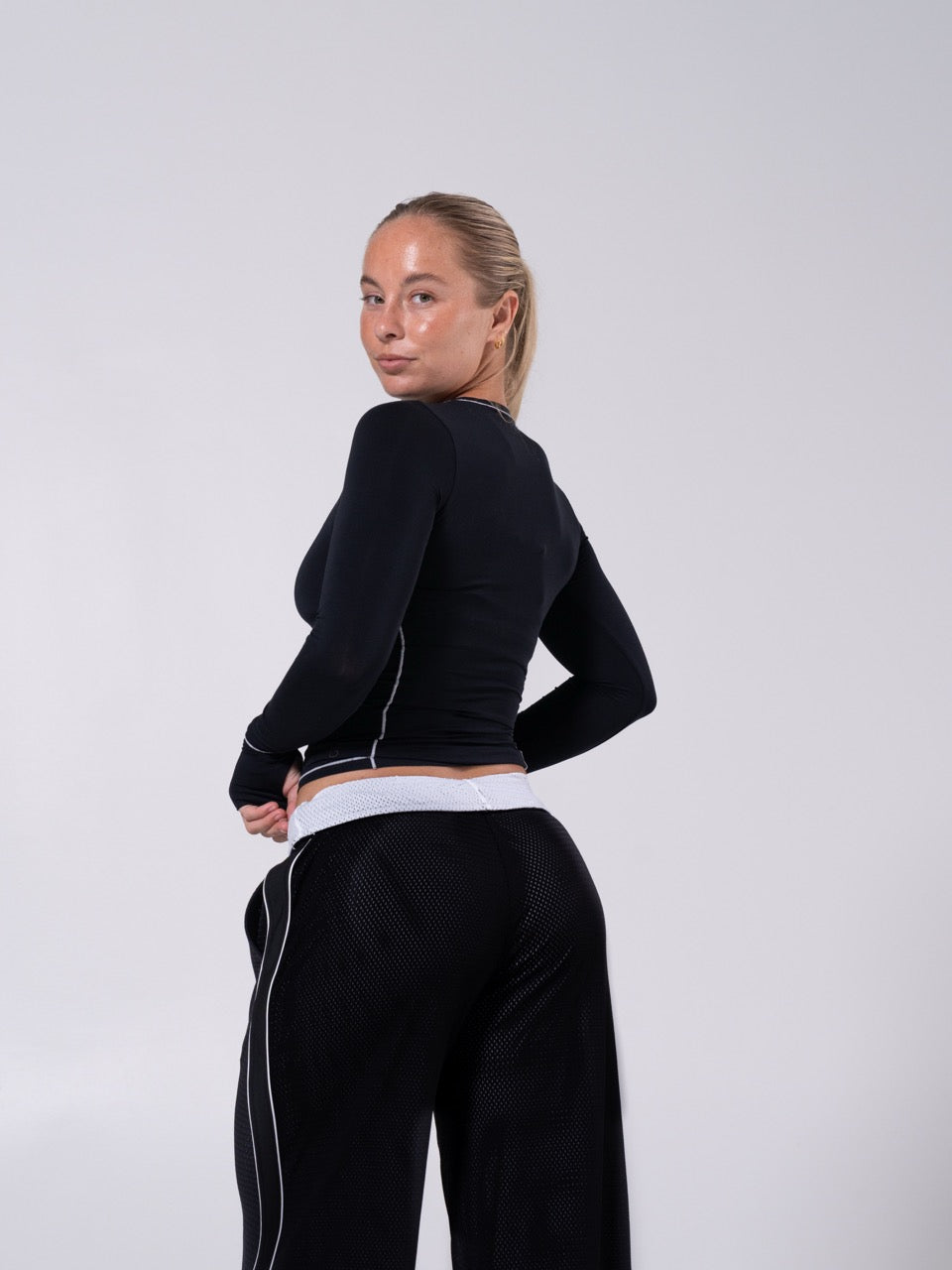 Halo Long Sleeve Hip Tee - Black and White