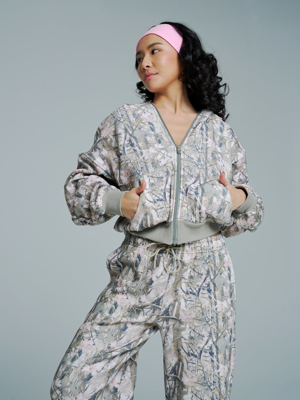 Plush Fleece Zip Hoodie - Pink Camo