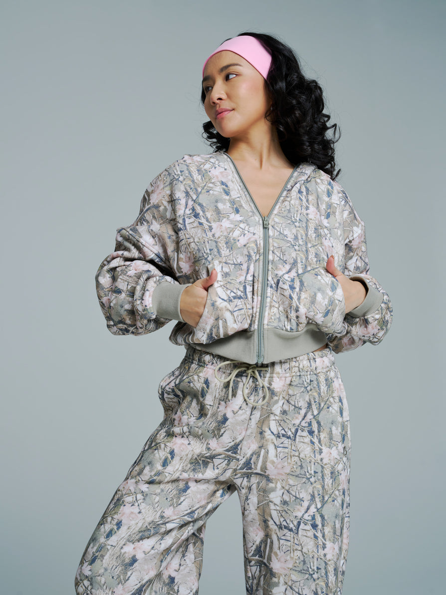 Plush Fleece Zip Hoodie - Pink Camo