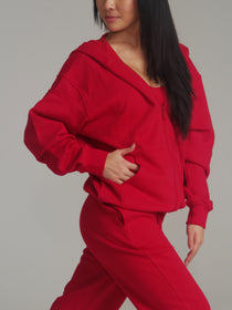 **PREORDER** Threads Zip Hoodie - Lipstick Red