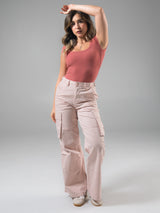 Thumbnail 2 of Wide Leg Cargo Pant - Strawberry Milk, 2 of 6