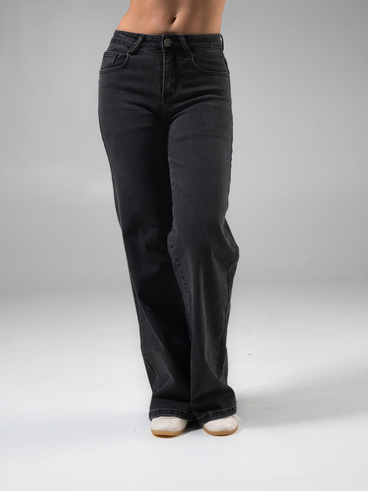 Cheeky Straight Leg Mid Rise Jeans - Washed Black