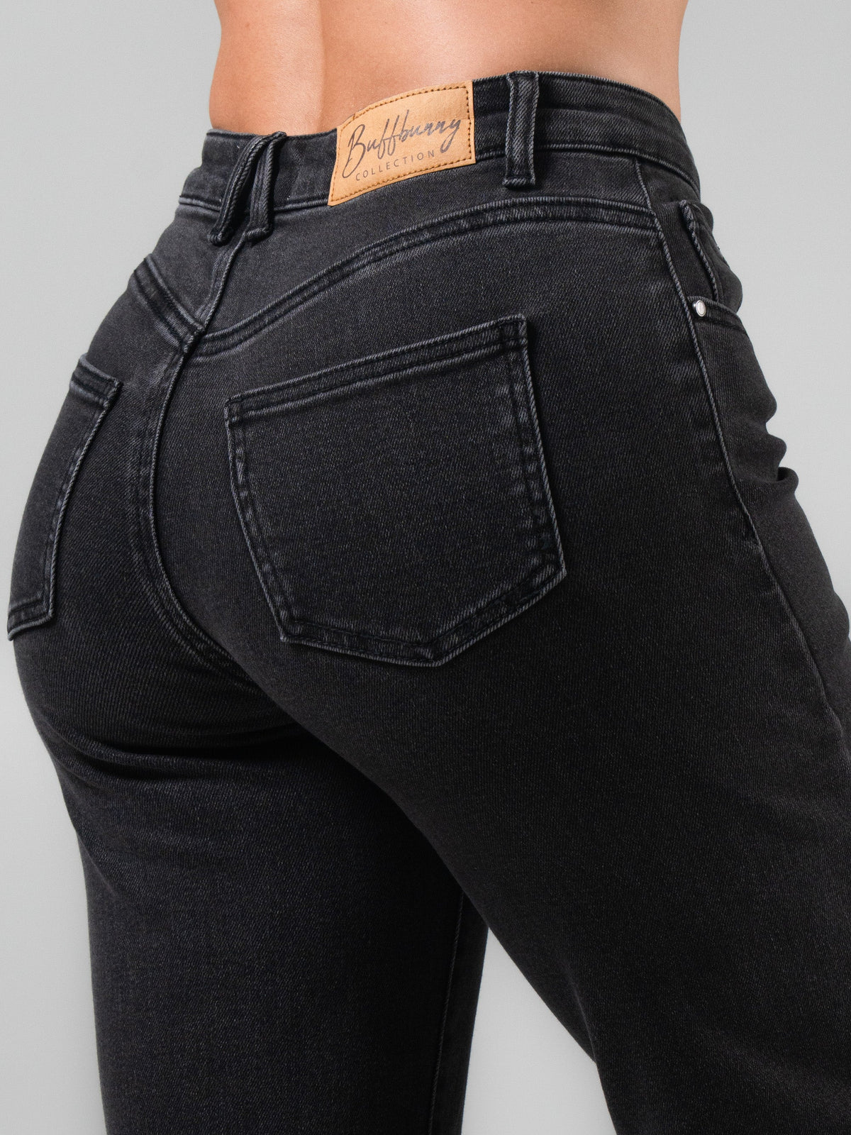 Cheeky Straight Leg Mid Rise Jeans - Washed Black