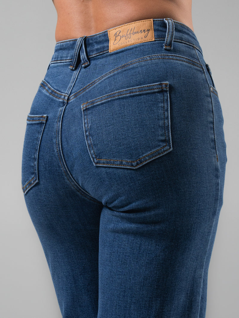 Cheeky Straight Leg Mid Rise Jeans - Medium Wash