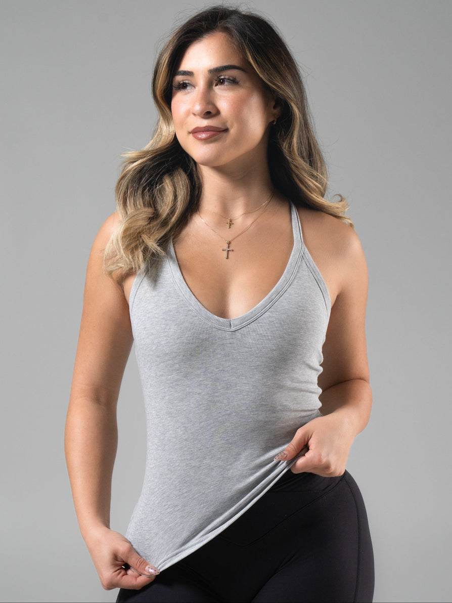 Brami V Neck Tank - Heather Grey