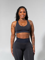 Thumbnail 5 of Shade Seamless Sports Bra - Heather Black and Charcoal, 5 of 5