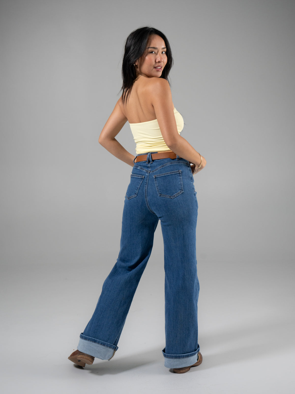 Cheeky Straight Leg High Rise Jeans - Medium Wash