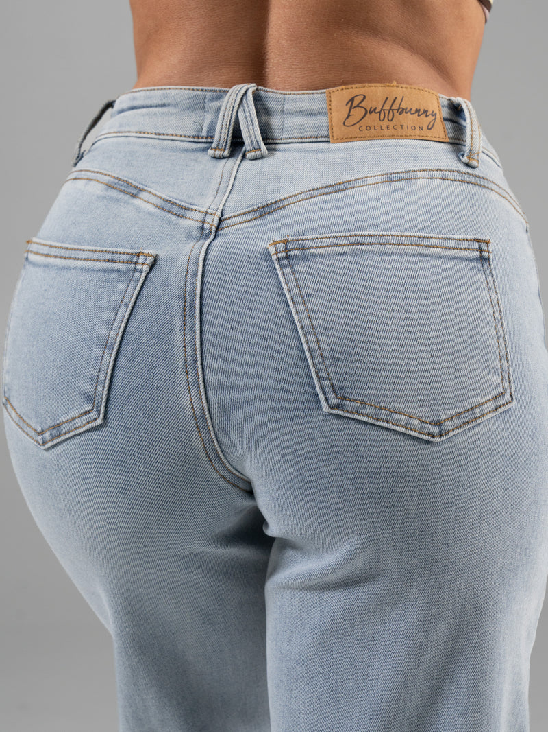Cheeky Straight Leg Mid Rise Jeans - Light Wash