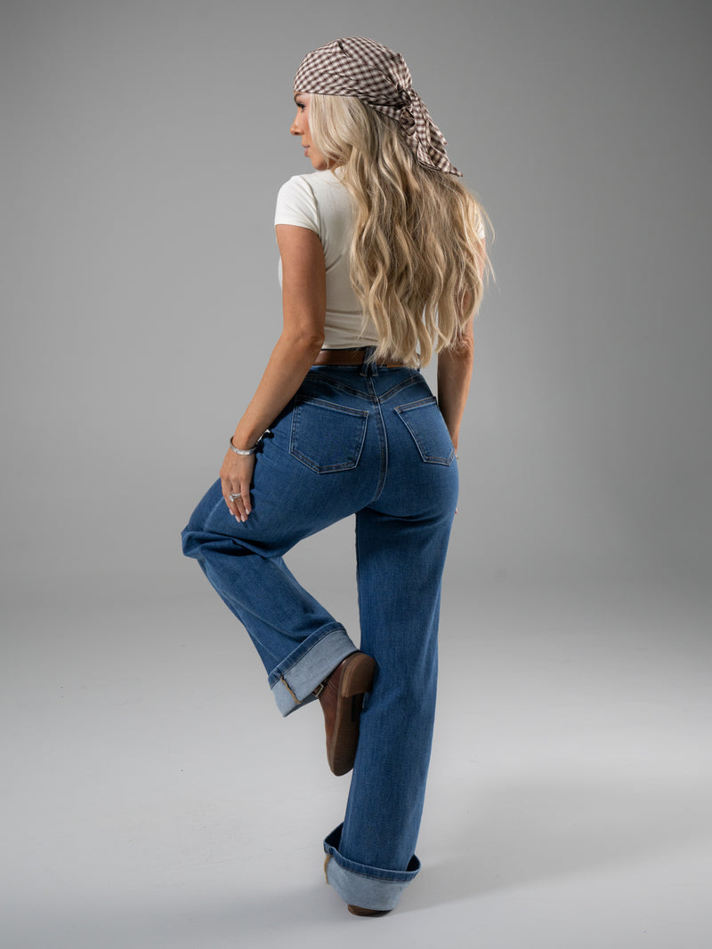 Cheeky Straight Leg High Rise Jeans - Medium Wash