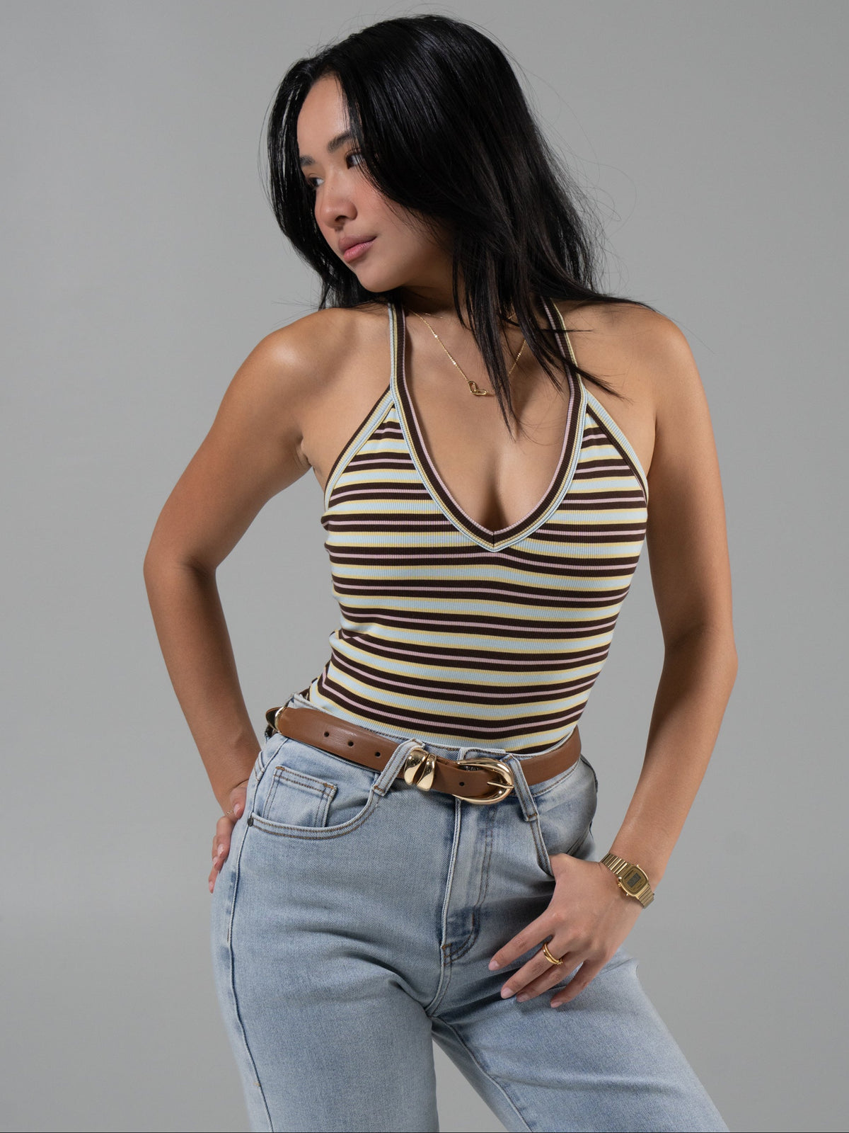Brami V Neck Tank - Multi Stripe