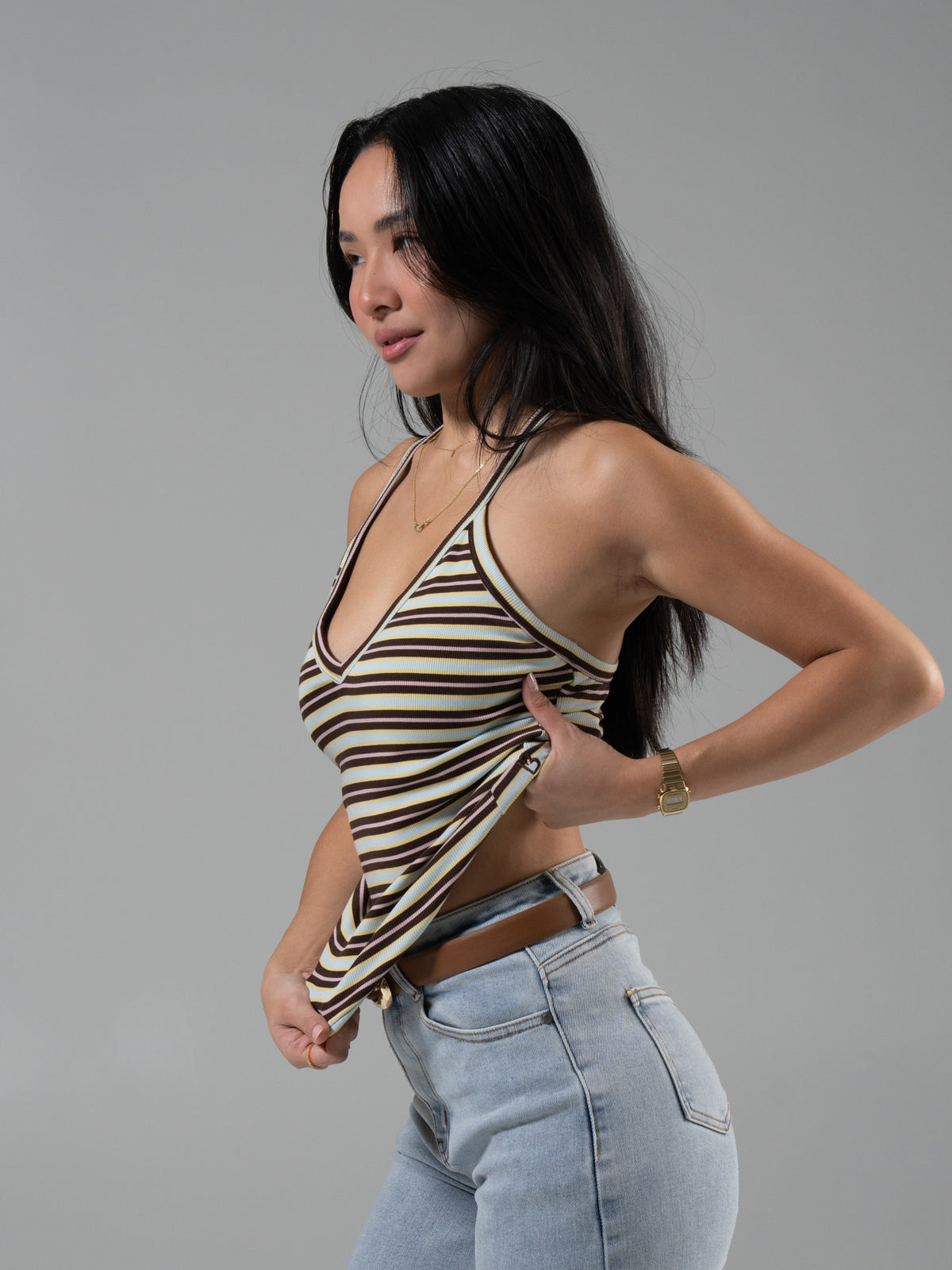 Brami V Neck Tank - Multi Stripe