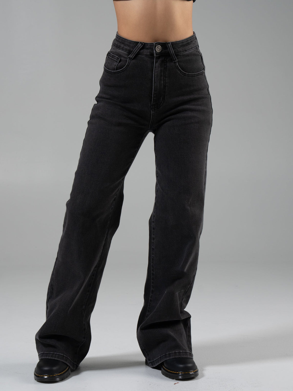 Cheeky Straight Leg High Rise Jeans - Washed Black