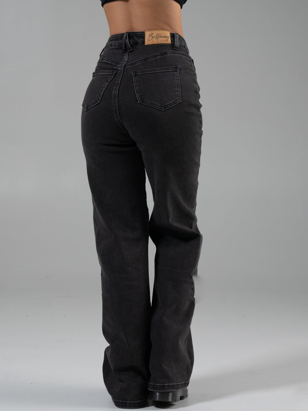 Cheeky Straight Leg High Rise Jeans - Washed Black