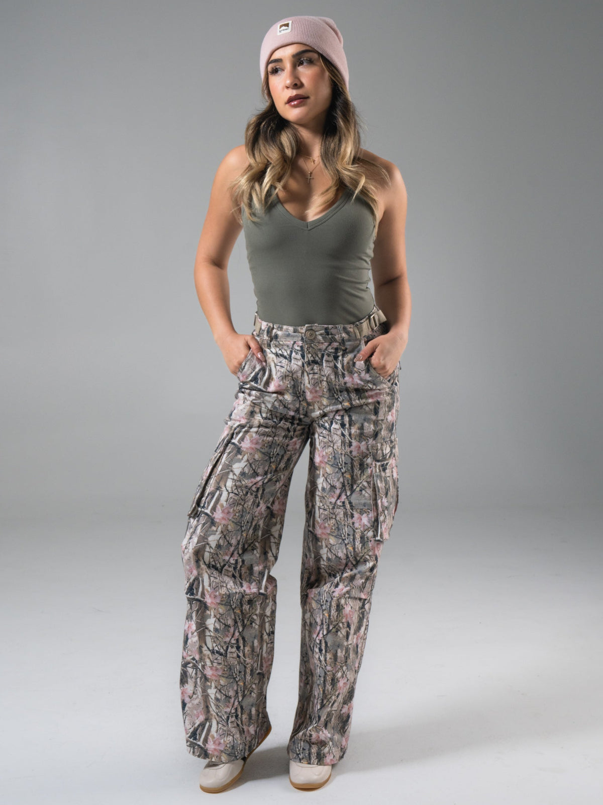 Wide Leg Cargo Pant - Pink Camo