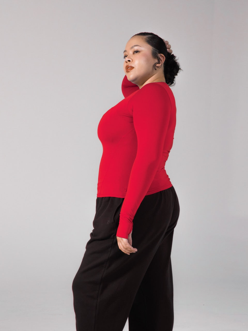 Halo Long Sleeve Hip Tee - Lipstick Red