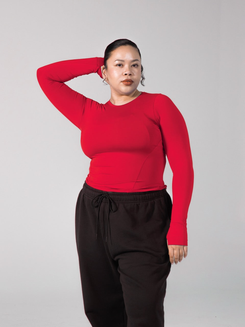 Halo Long Sleeve Hip Tee - Lipstick Red