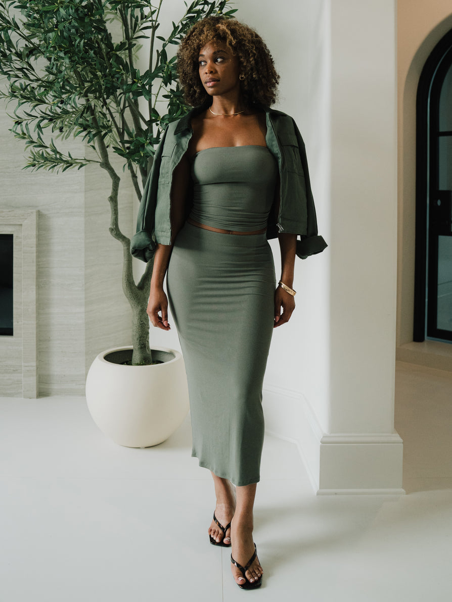Nimbus Rib Midi Skirt - Olive Juice