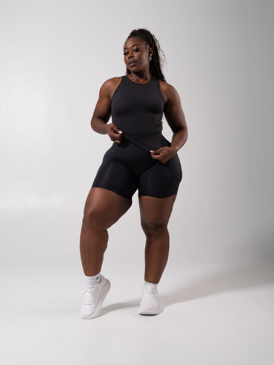 Shape Seamless Hip Tank - Heather Charcoal