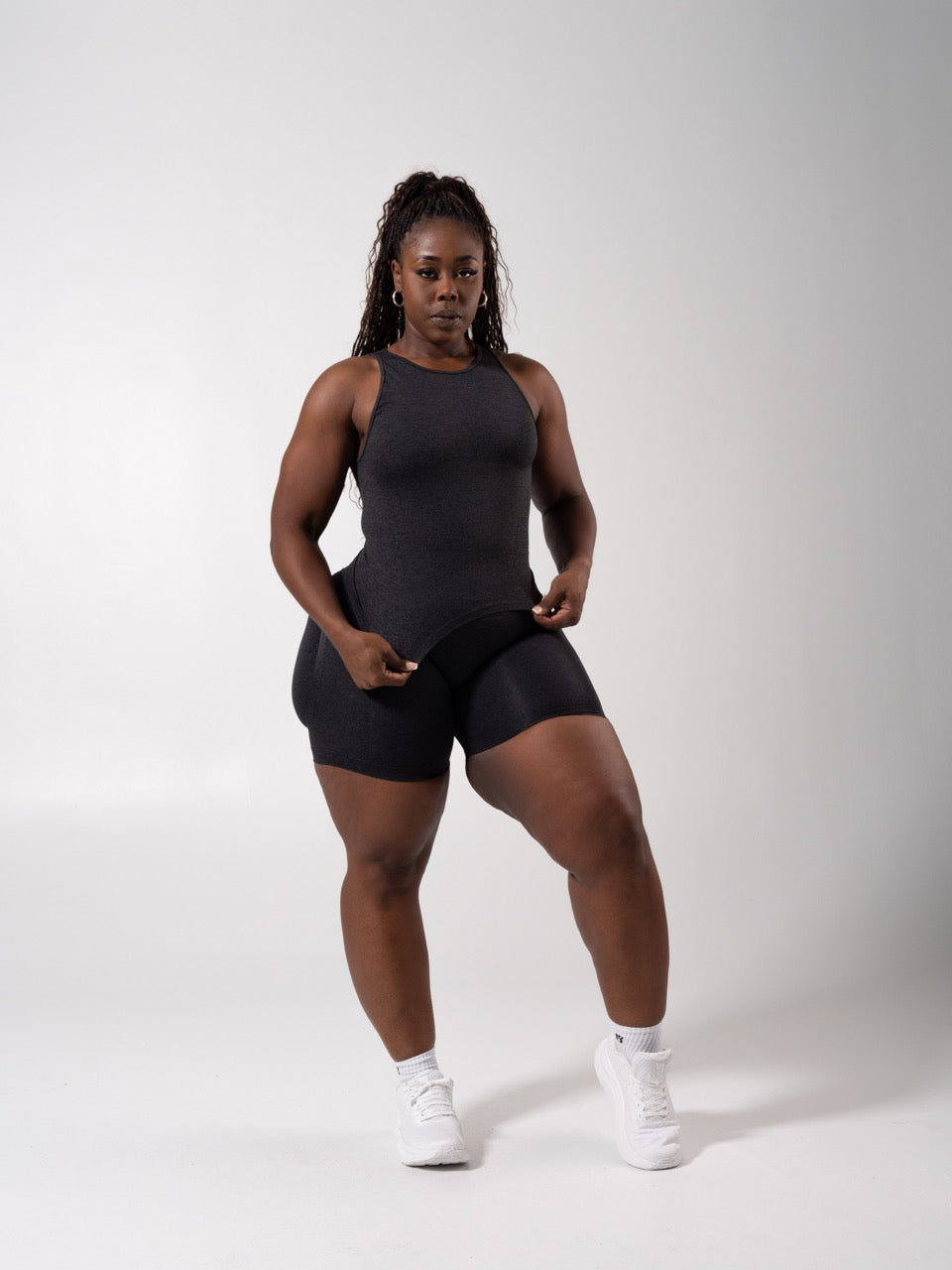 Shape Seamless Hip Tank - Heather Charcoal